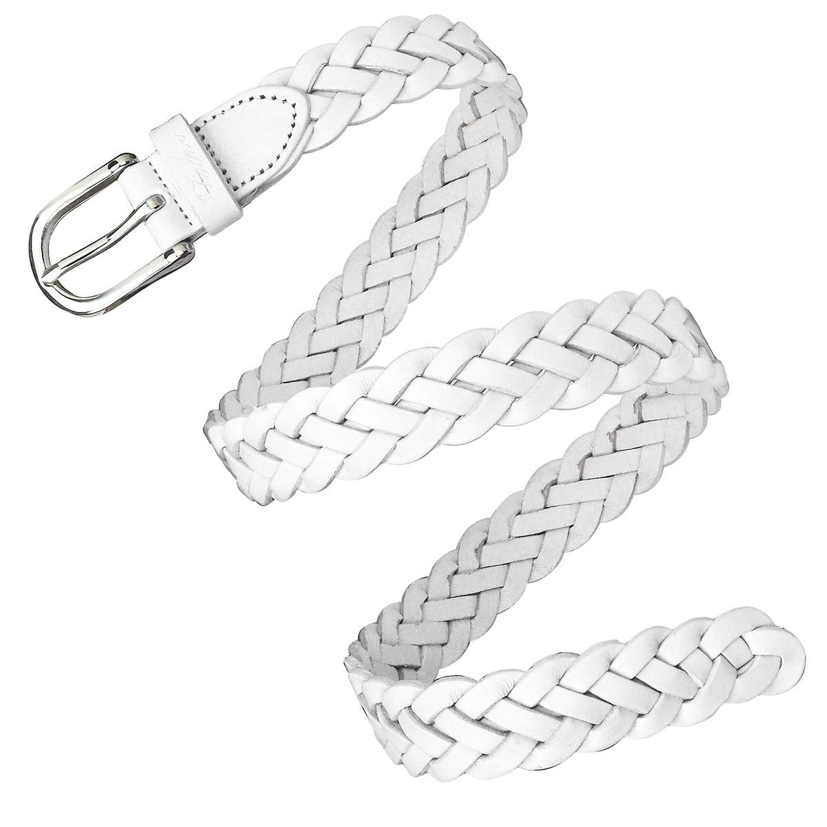 Falari Women's Leather Braided Belt 6007 - White-S