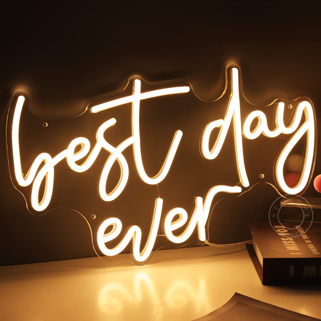 SYLHOME Best Day Ever LED Neon Light Up Sign USB Bedroom Living Room Bar Club Baby Cave Wall Decor Sign Wedding Birthday Anniversary Proposal Party Sign Christmas Gifts 15.8" X 9.1" 5V