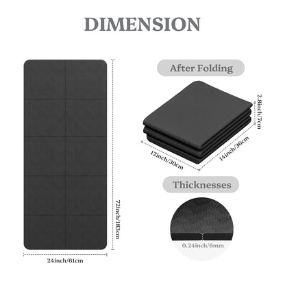 Foldable Yoga Mat Non Slip, Pilates Fitness Mats - 72" x 24" x 0.24" Extra Width ＆ Thick, Anti-Tear Exercise Mat with Carrying Strap and Bag, Workout Mats for Stretching,Yoga Studio,Gym or Home Workouts