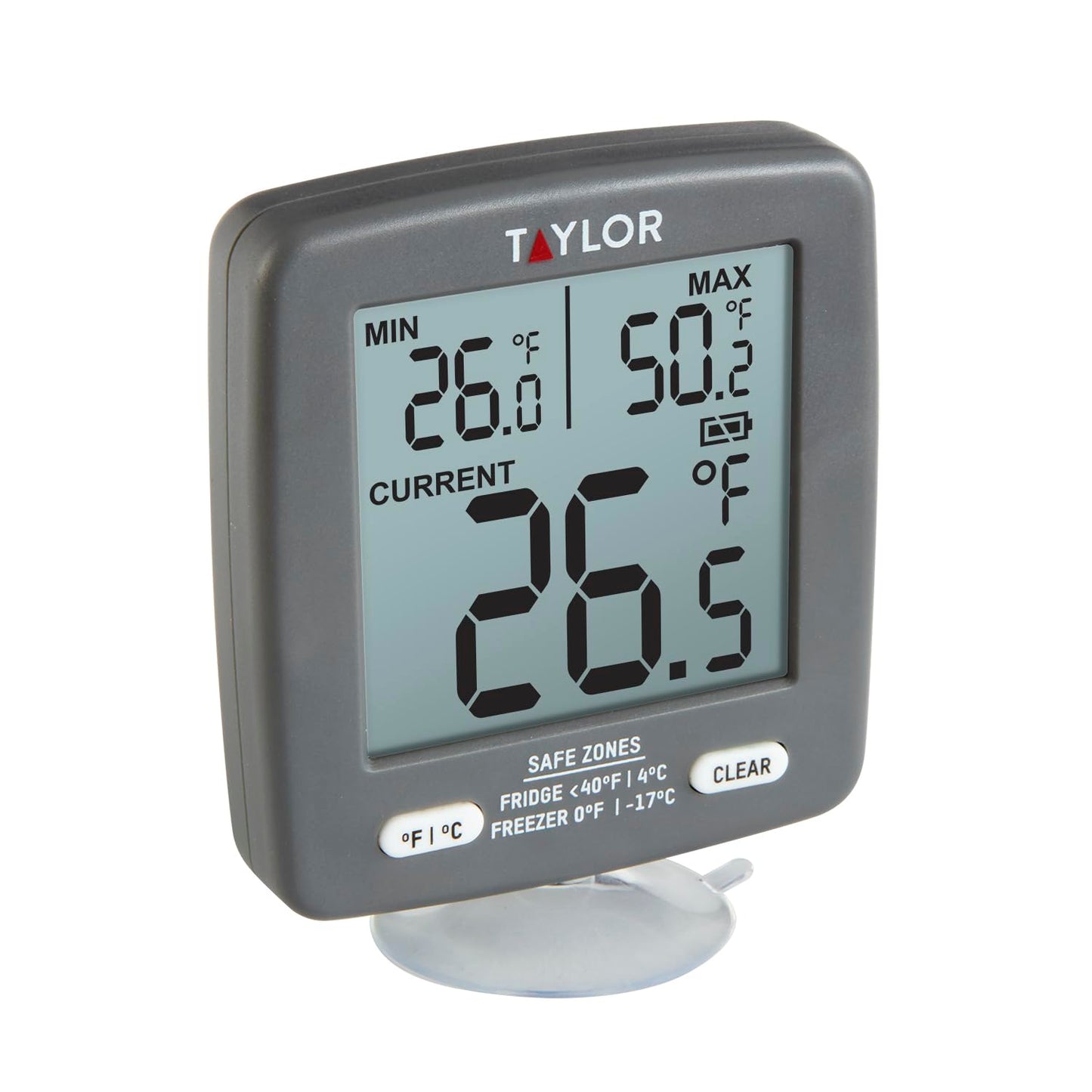 Taylor LCD Display Digital Kitchen Refrigerator/Freezer Kitchen Thermometer Min/Max on Display, 2 inch display, Gray, 1 Count (Pack of 1)