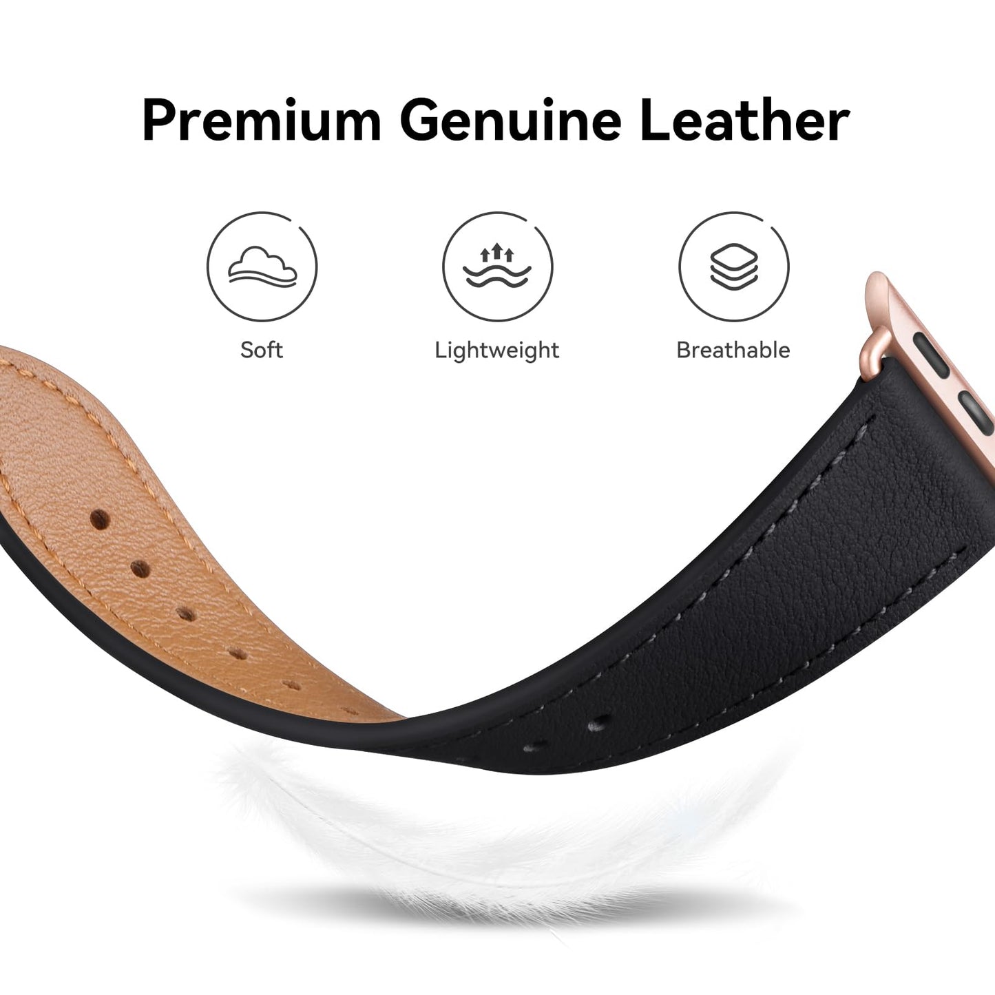 Bestig Leather Bands Compatible with Apple Watch Band 38mm 40mm 41mm 42mm(Series 10 11) for Women Men, Wristband Strap for iWatch SE3/2/1&Series 9 8 7 6 5 4 3 2 1(Black+Rose Gold)