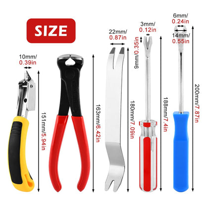 5Pcs Upholstery Staple Remover Tools Set with Nail Puller Pliers End Cutting Pliers Staple Puller Tack Lifter Fastener Remover for Furniture Floor Wall Car Photo Frame