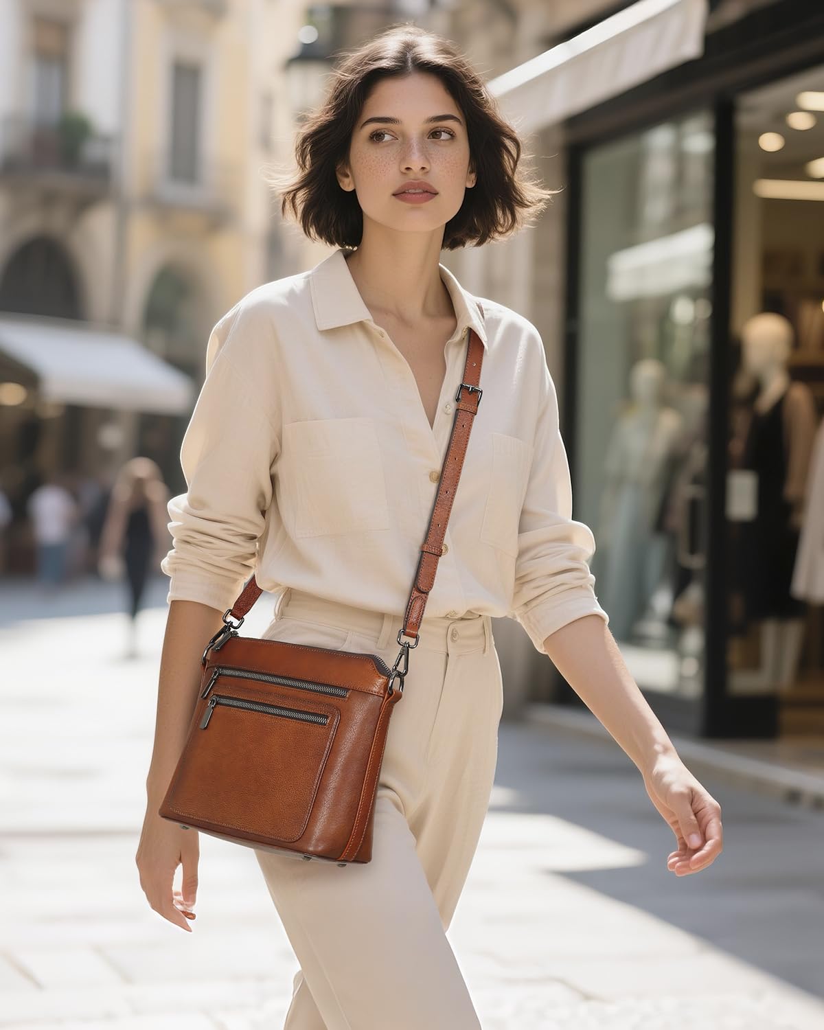 COOLCY Genuine Leather Crossbody Bags for Women Purses and Handbags for Ladies with Multiple Pockets Shoulder Satchel Bag