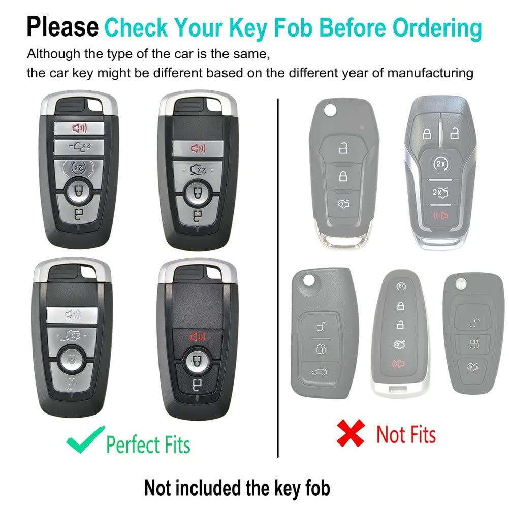 YONUFI for Ford Key Fob Cover Leather Key Case Holder with Keychain for 2017-2026 Bronco F150 Explorer Mustang F250 Edge Escape Expedition Full Protector (Gray)