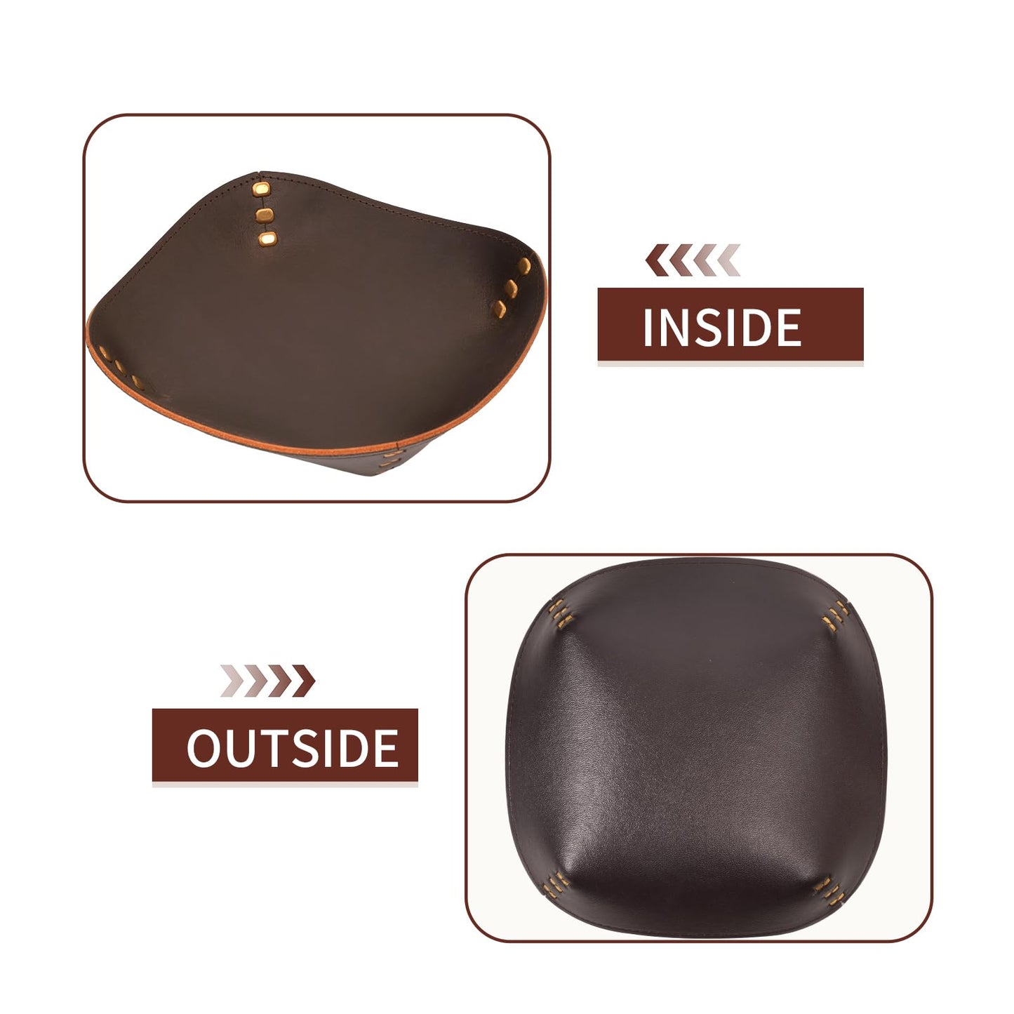 Genuine Leather Valet Tray-Handmade Brown Leather Catchall Organizer for Desk, Nightstand Bedside Desk & Entryway Table Storage Tray for Keys, Phone, Wallet, Coins, Jewelry for Women & Men