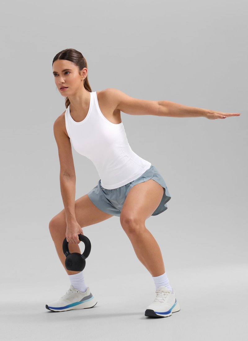 CRZ YOGA Seamless Workout Tank Tops for Women - Athletic Running Gym Sleeveless Shirts Crewneck Racerback Breathable White X-Small