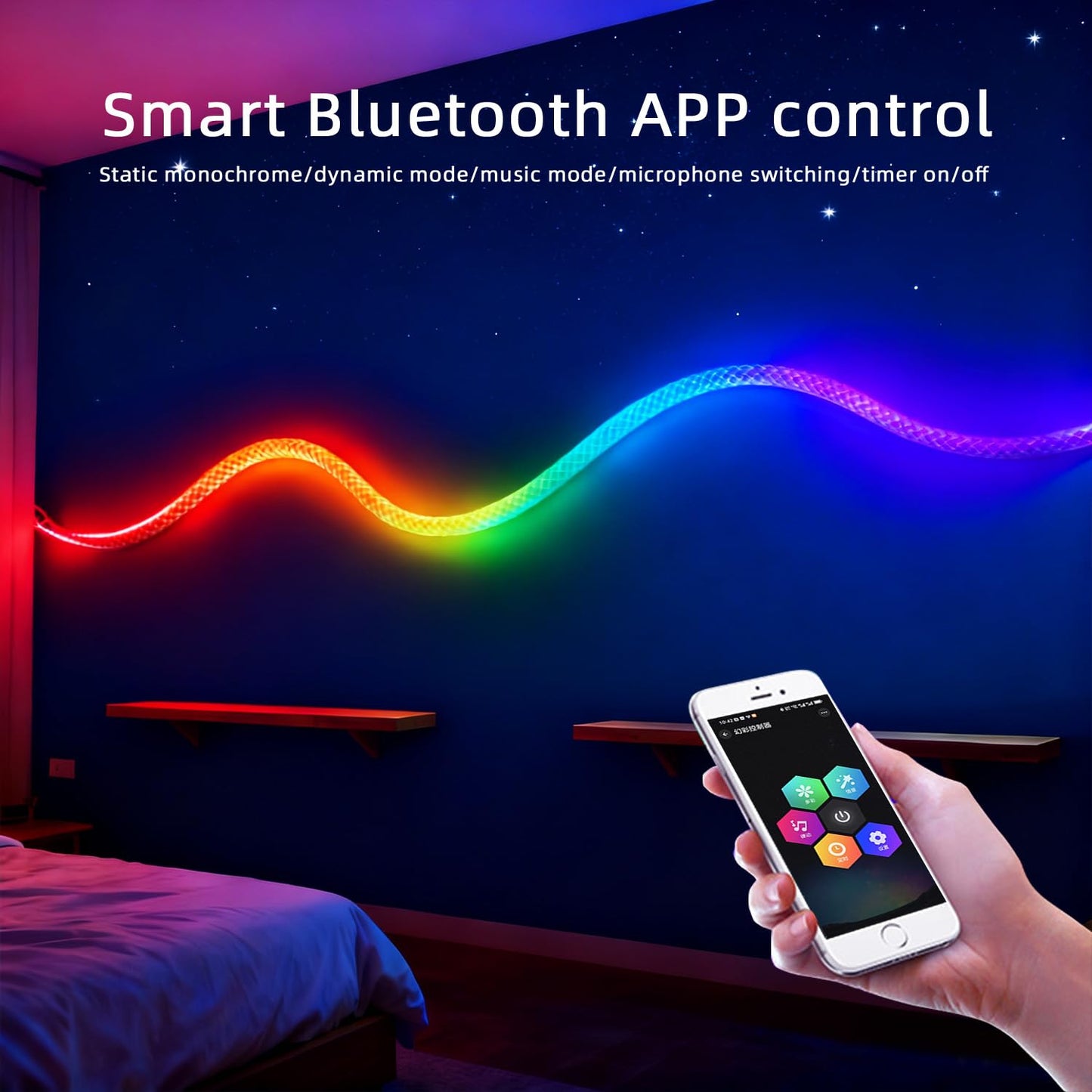 360 Degree Illuminated LED Neon Woven Light Strip, 16.4FT, 5V USB Music Synchronization APP Control for Game Room, Festival, Camping, Bedroom Decoration (9.84FT（LED Neon Woven Light Strip)