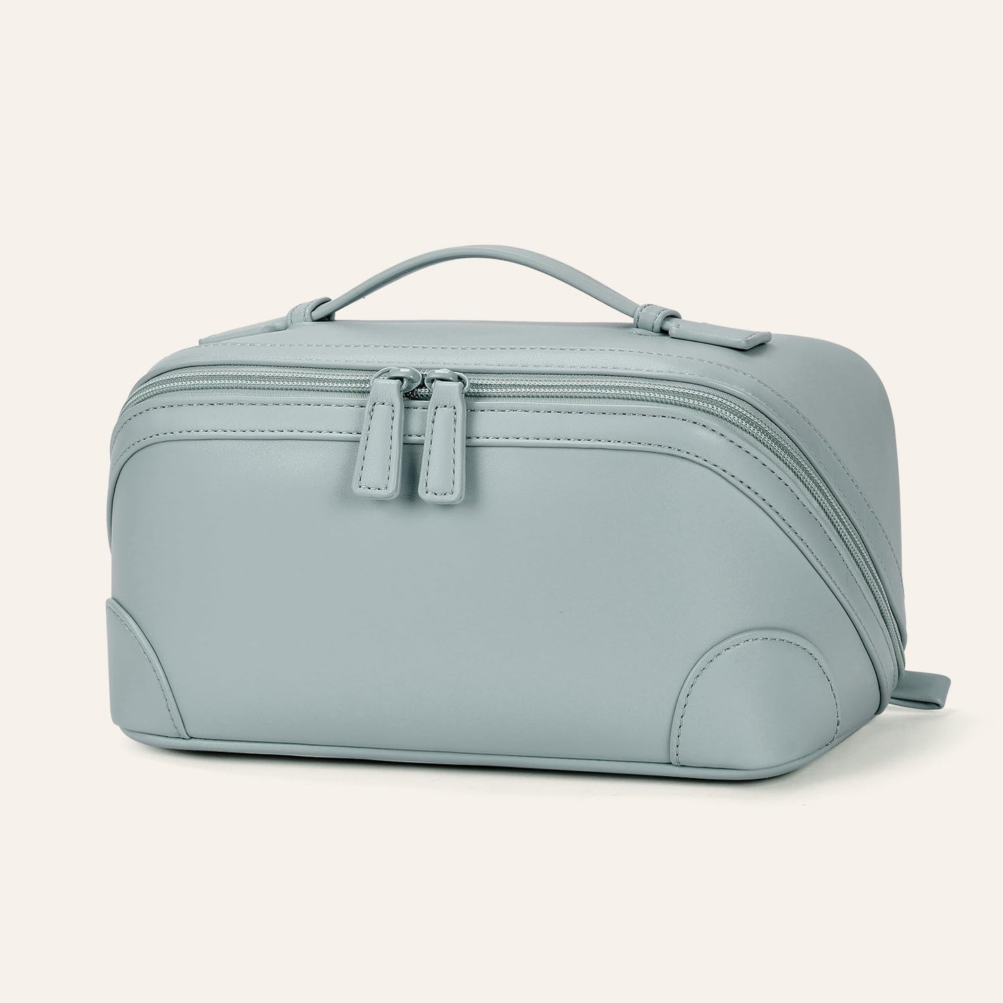 mibasies Travel Makeup Bag for Women, Large Capacity Waterproof PU Leather Flat Open Cosmetic Bag, Portable Toiletry Bag for Business Trip & Daily Use