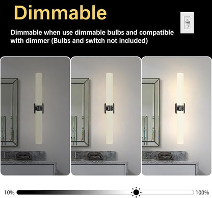 Black Wall Sconces Set of Two, Modern Bathroom Sconce with Frosted Glass, Hardwired Wall Light Fixtures for Bathroom Living Room Bedroom Hallway (Bulbs Not Included)