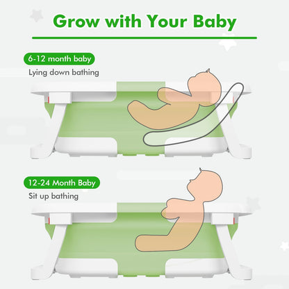 napei Collapsible Baby Bathtub,Baby Bath Tub with Soft Cushion & Thermometer,Baby Bathtub Newborn to Toddler 0-36 Months,Portable Travel Baby Tub