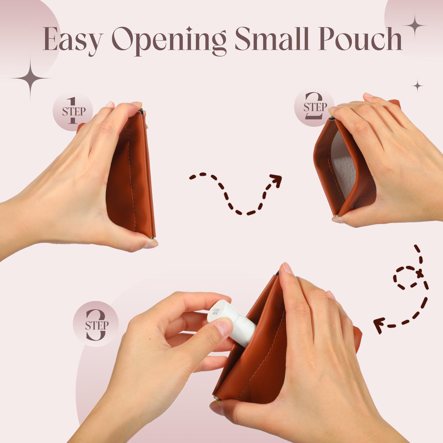 ISKYBOB 4.7in Small Makeup Bag for Purse, 4Pcs Pocket Leather Cosmetic Bag Small Squeeze Coin Purse for Women Snap Closure Pouches for Purse Organizer Pouchic for Travel Jewelry Storage (Business)