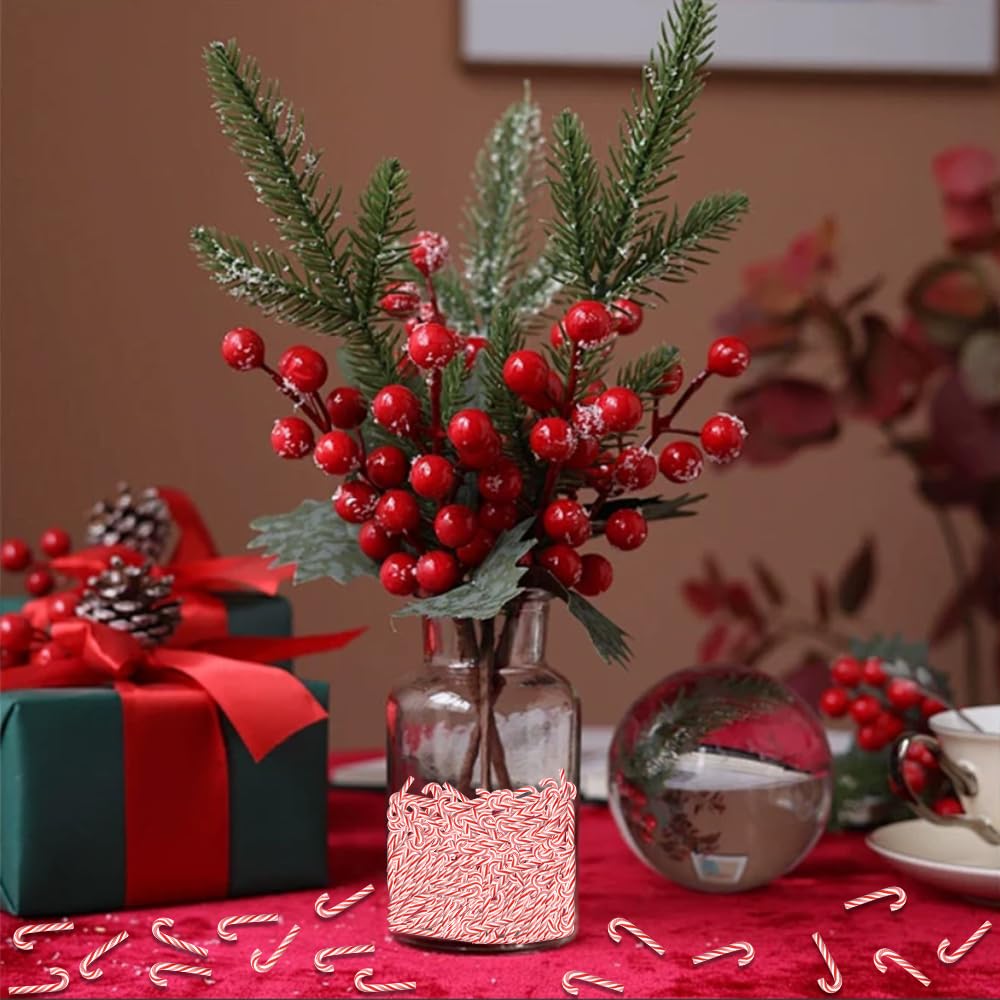 Celltestria 80Pcs Christmas Mini Candy Canes Faux Clay Candy Canes for Crafts Red and White Candy Cane Miniatures Xmas Candy Stick Decorations for Vase Filler Tree Hanging Party