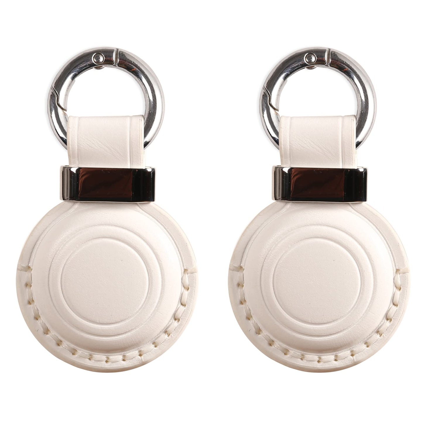 2 Pack KEEPXYZ Genuine Leather Keychain Holder Compatible with Airtag, Secure for Air Tag Keychain Holder Case Cover Key Chain Ring Accessories - White V2.0