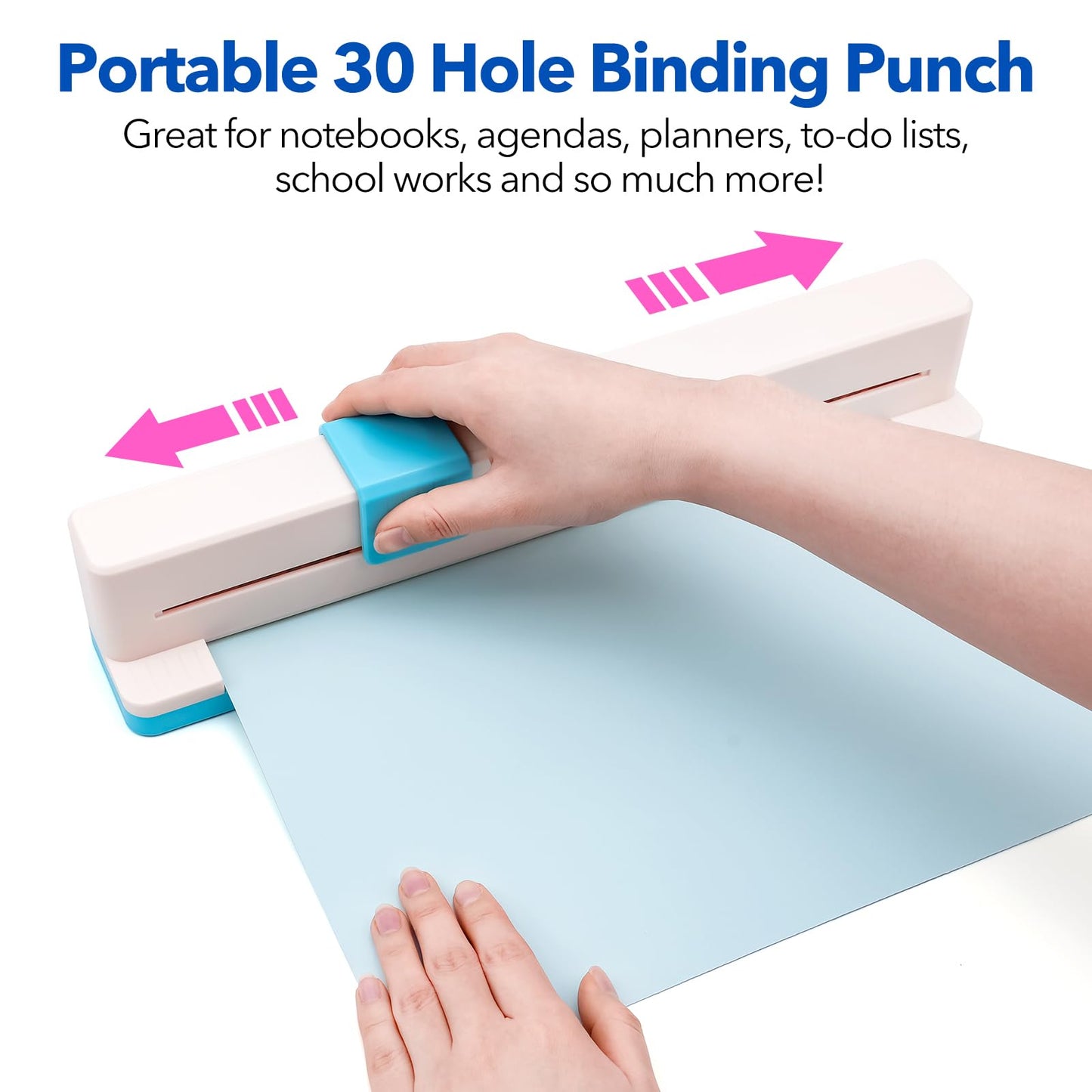 30 Hole Paper Punch, Binding Machine for Planner, A4 A5 A6 A7 B5 B6 B7 Book Binder Notebooks Loose Leaf Paper Punch Machine, Portable Adjustable Hole Puncher, 5-Sheet Capacity, for School, Office