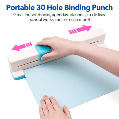 30 Hole Paper Punch, Binding Machine for Planner, A4 A5 A6 A7 B5 B6 B7 Book Binder Notebooks Loose Leaf Paper Punch Machine, Portable Adjustable Hole Puncher, 5-Sheet Capacity, for School, Office