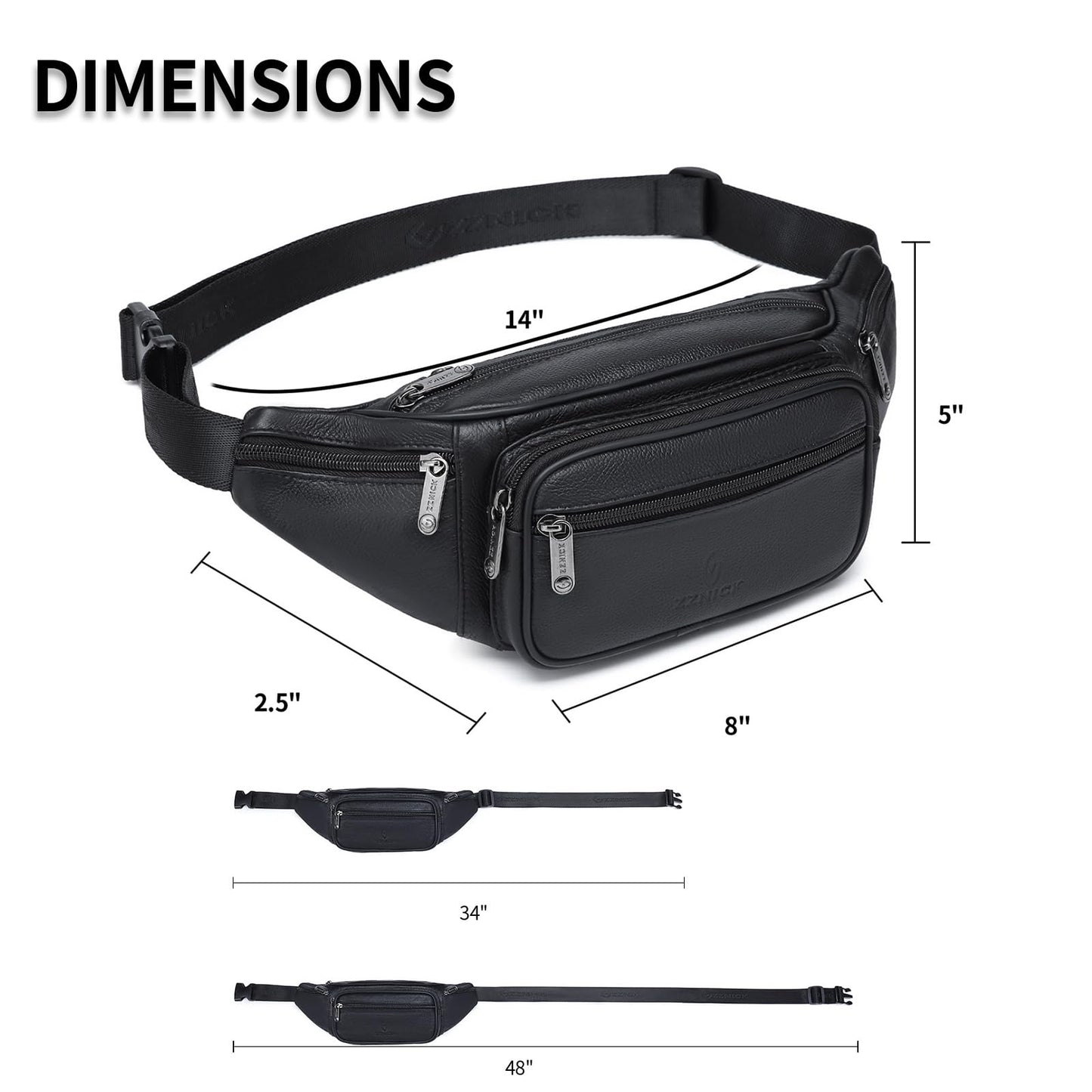 ZZNICK Genuine Leather Fanny Pack/Waist Bag/Organizer with Adjustable Belt, Multiple Pockets For Men and Women