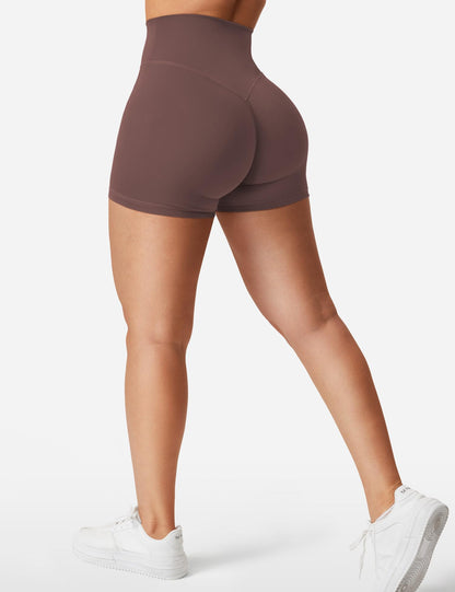YEOREO Women's Biker Shorts 3.6" / 4.5" / 6" Workout Gym Shorts High Waist Tummy Control Hidden Scrunch Running Yoga Plum Brown