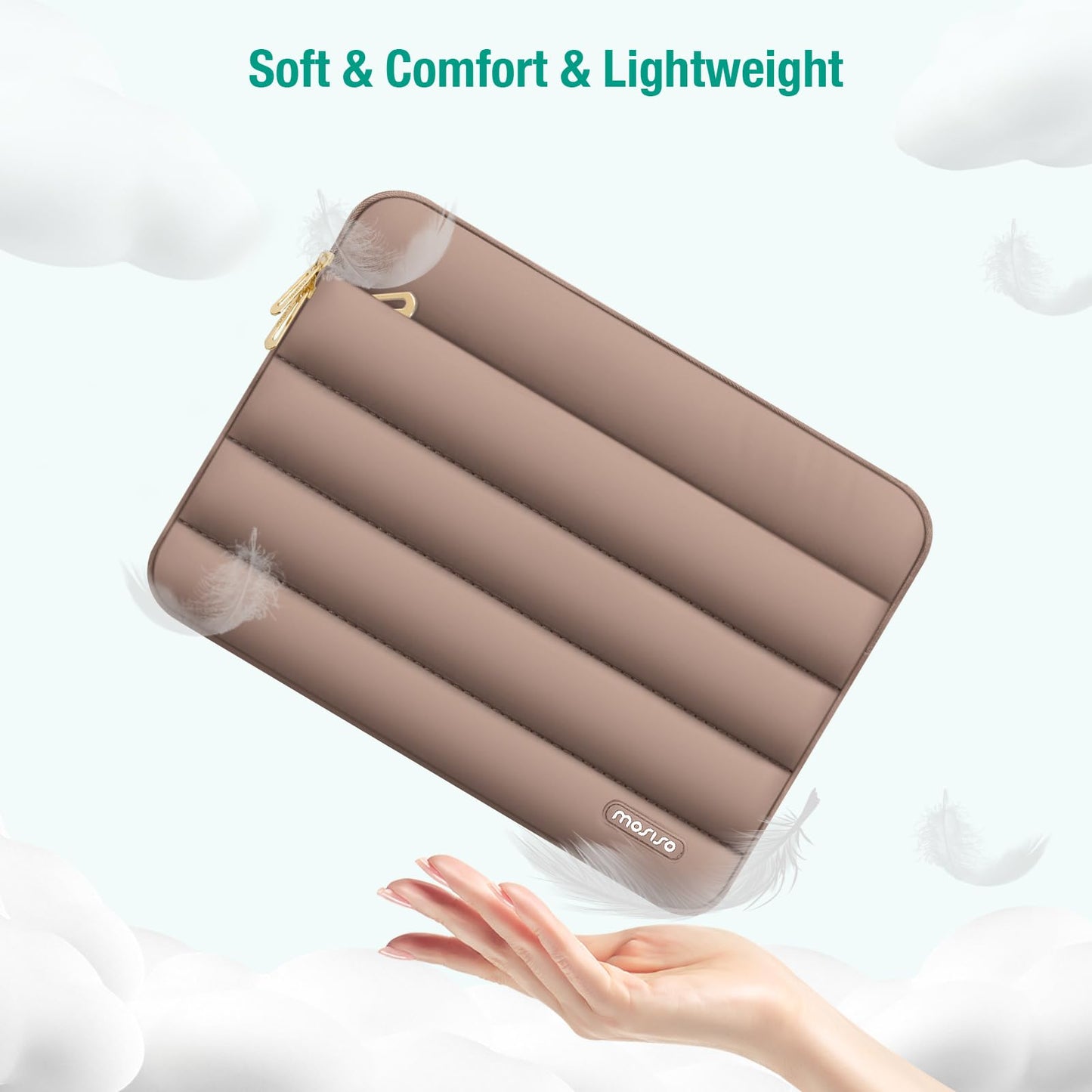 MOSISO Laptop Case 16 inch, 15-15.6 inch Puffy Laptop Sleeve Compatible with MacBook Pro 16 M5 M4 M3 M2 M1, HP Dell ASUS Acer Toshiba Lenovo, Polyester Horizontal Bag with Small Case, Brown