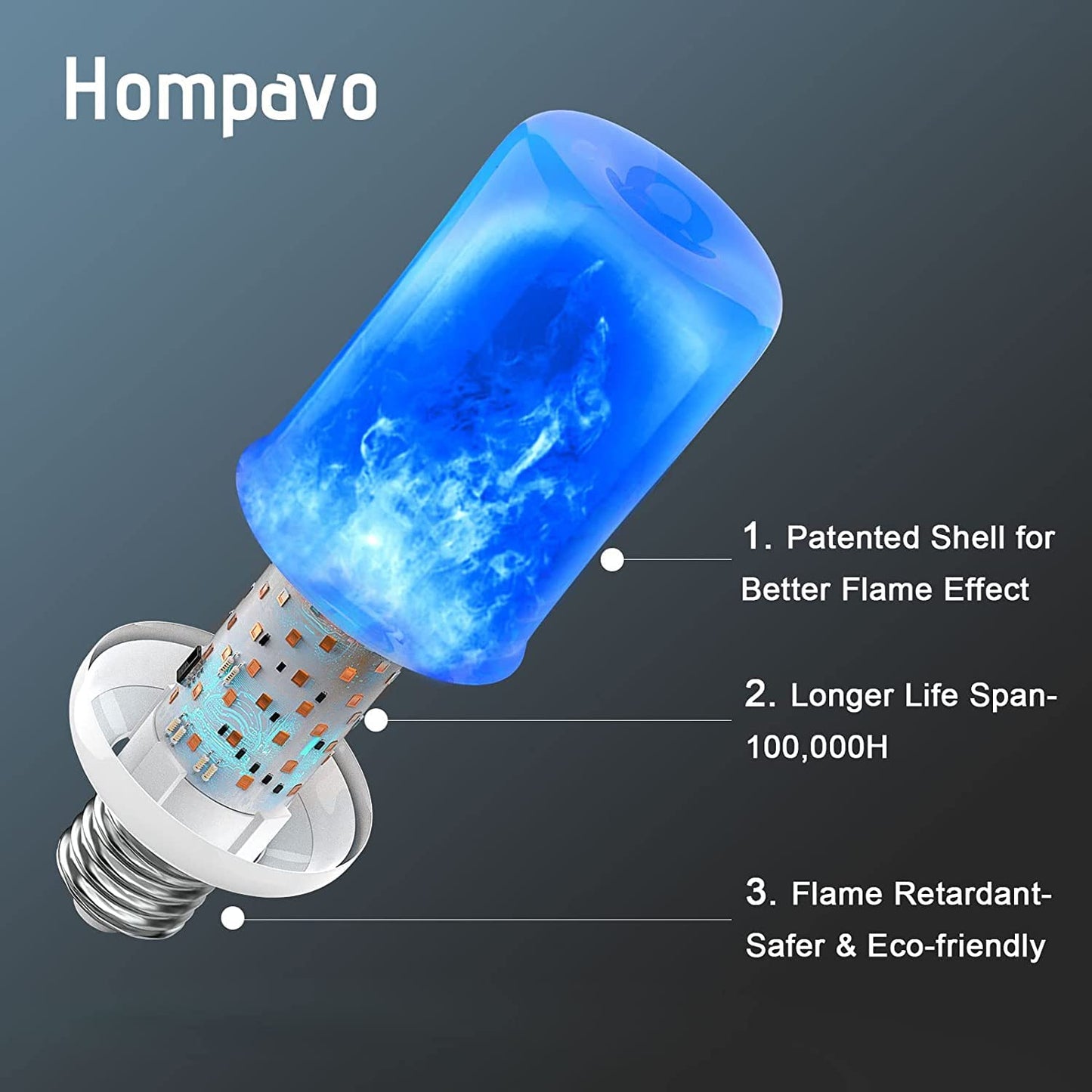 【Upgraded】Hompavo LED Flame Light Bulbs, 4 Modes Flickering Light Bulbs with Upside Down Effect, E26 Flame Bulb for Halloween Christmas Party Patio Porch Home Indoor Outdoor Decorations - 4 Blue