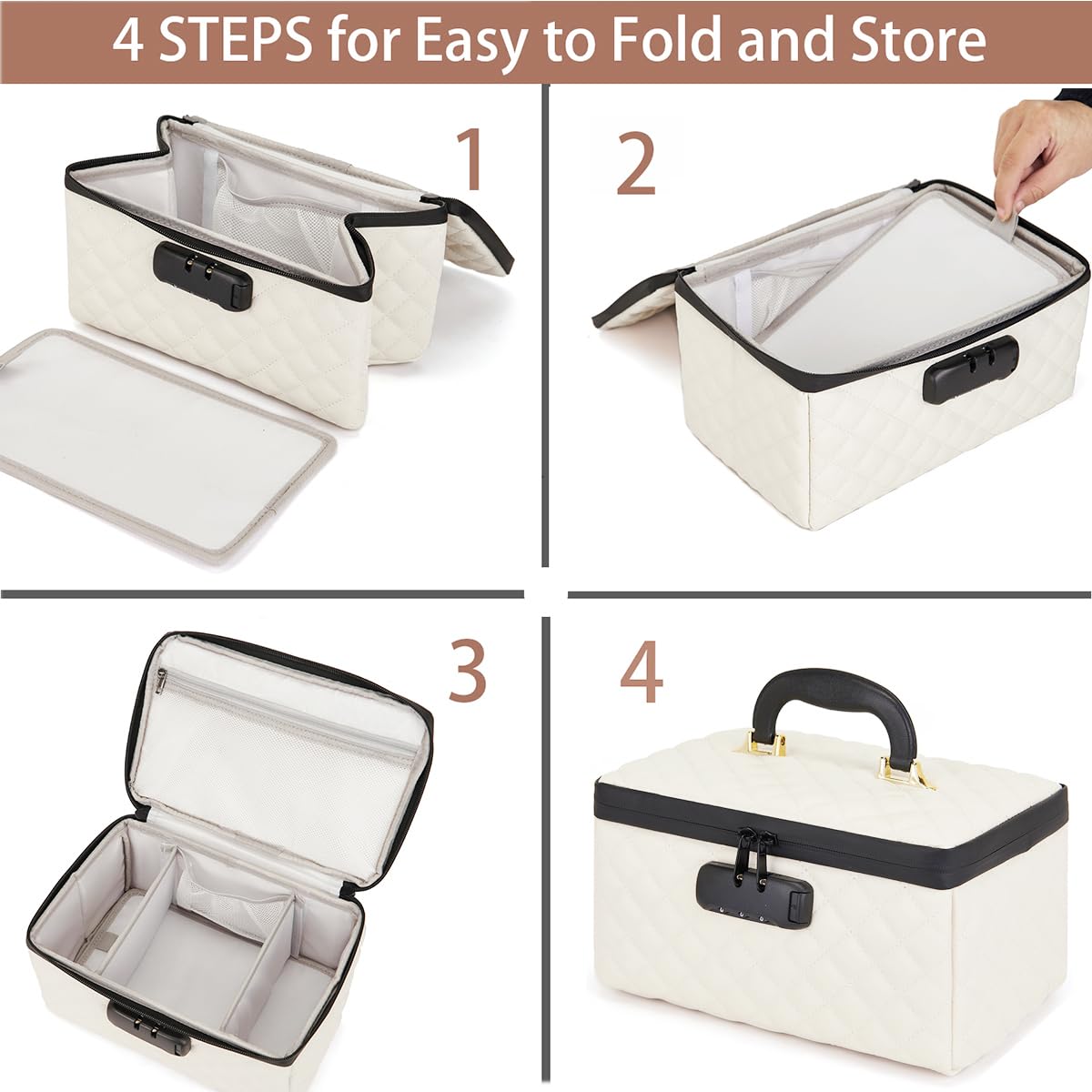 KaAutoler Portable makeup box with Lock, Large Capacity Travel Makeup Case Organizer, Makeup Bags for Girls Traveling With Handle and Divider Makeup Bag (off-white)