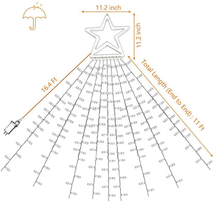 Christmas Decorations Star String Lights,320 LED Outdoor Christmas Tree Lights with 13" Topper Star,8 Modes Waterproof Hanging Fairy Twinkle Lights for Xmas New Year Party Holiday
