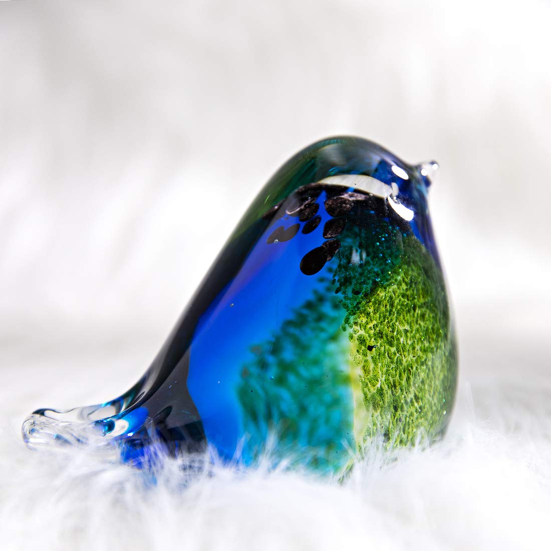 QFkris Qf 4" Glass Bird Handmade Blown Glass Figurine Christmas, Birthday Gift Decorative Ornaments for Home Blue and Green Paper Weight