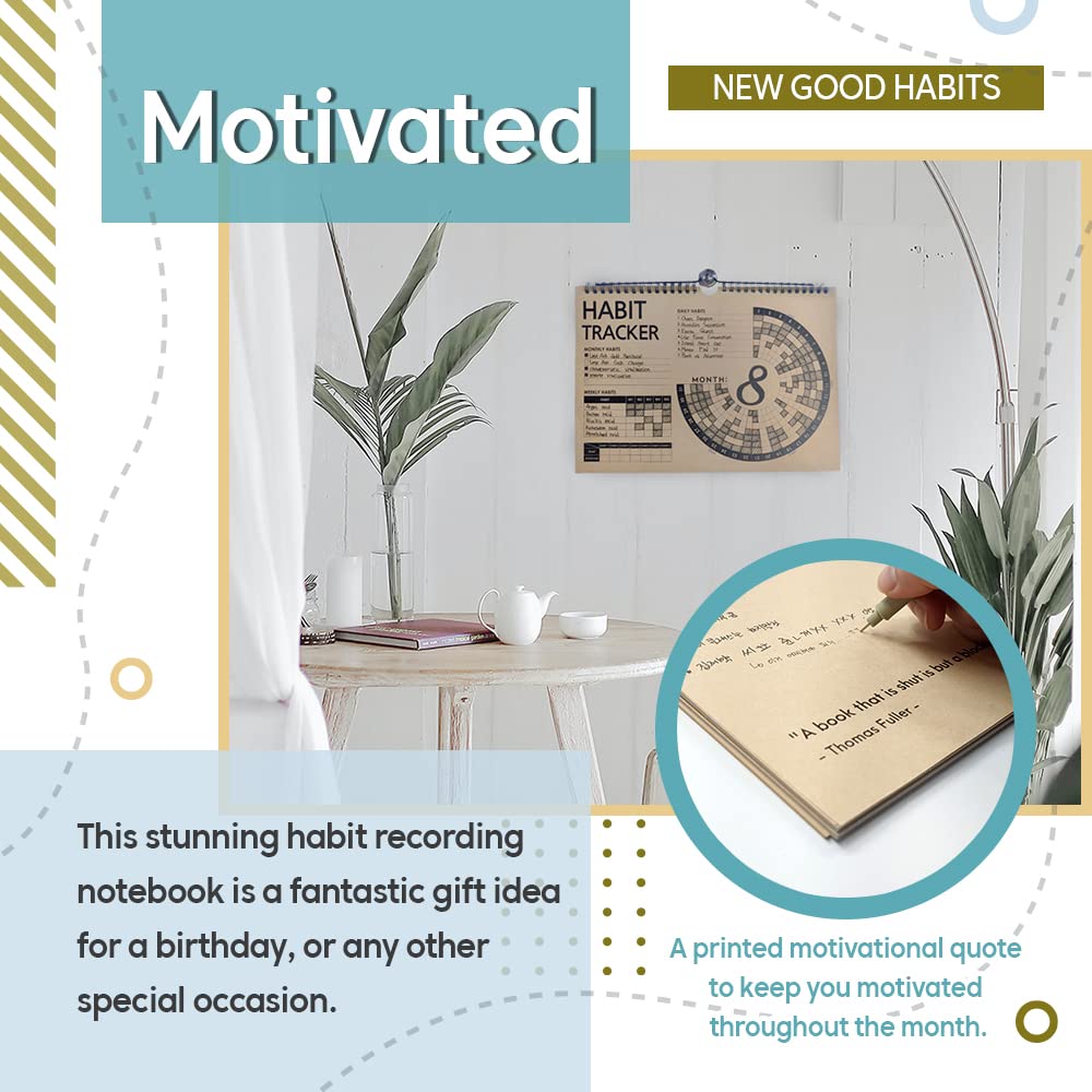 Habit Tracker Journal 2021 Goal Planner - Track Progress and Reach Goals with Spiral Binding, Weekly Monthly Kraft Large Calendar & Notepad - 12+1 Month Undated, 8.5 x 11.8 inch