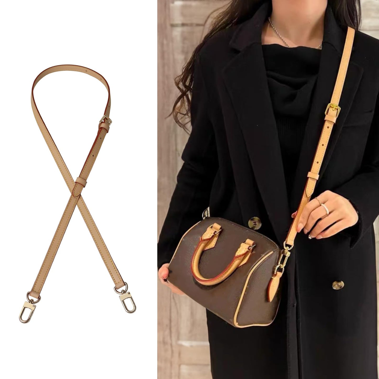 COLSEEY Genuine Vachetta Leather Crossbody strap Genuine leather Adjustable Replacement Strap for Shoulder Bag Handbag Purse(0.59 Inch Width Adjustalbe)