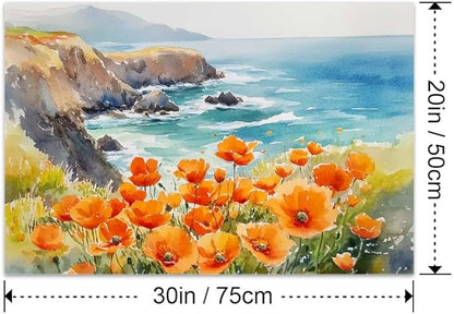 Yesad Poppies Wall Art, California Landscape Canvas Wall Art Poppy Poster Coastal Wall Art Flower Pictures Farmhouse Wall Décor for Living Room Bedroom (Unframed,30”x20”, Poppy2)