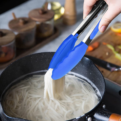 Small Silicone Tongs 7-Inch Mini Serving Tongs, Set of 3 (Black Gray White)