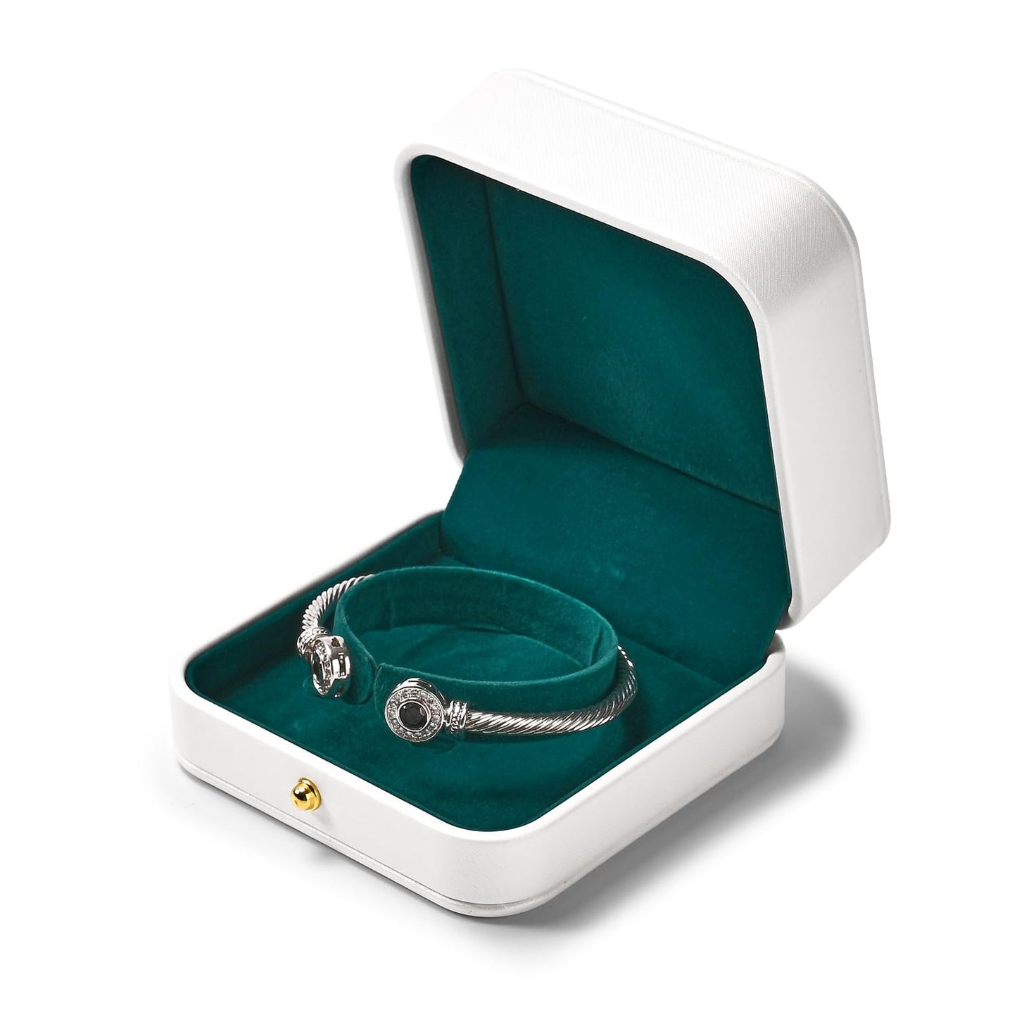Woodten Green Velvet Interior Jewelry Gift Box for Bangle Bracelet White PU Leather Bangle Box