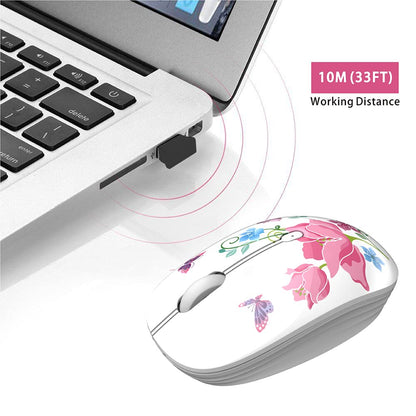 TENMOS M101 Wireless Mouse Cute Silent Computer Mice with USB Receiver, 2.4G Optical Wireless Travel Mouse 1600 DPI for Laptop, Notebook, PC, Computer (Butterfly)