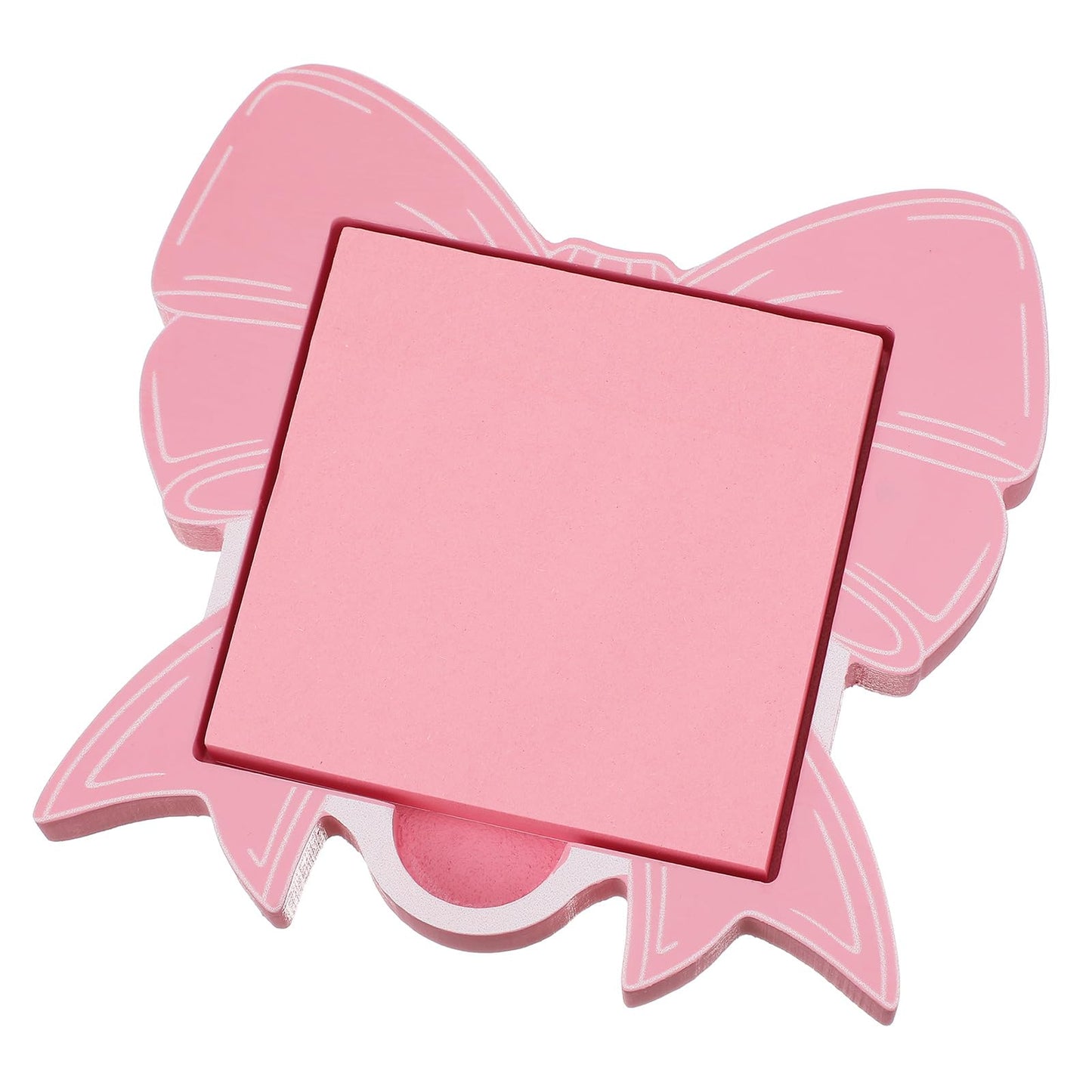 BrightRow Pink Bow Sticky Note Holder Large Wood Notepad Dispenser 3 x 3 Sticky Notes Organizer Cute Self Stick Memo Pad Holder for Desk Office Back to School Gift, No Pads Included