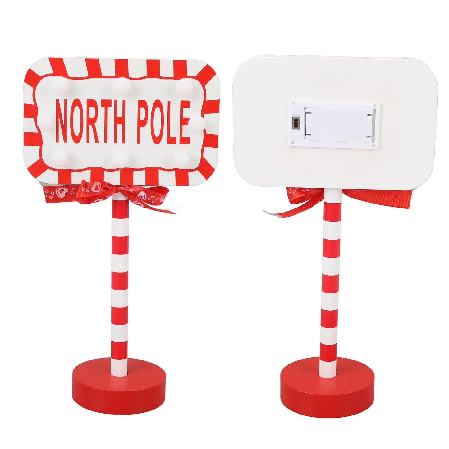 NOENNULL Xmas LED Street Lamp Wooden North Pole Sign Battery Operated Tabletop Night Light Xmas Tree Night Light Tabletop Decorations for Home Office Holiday Party Decoration