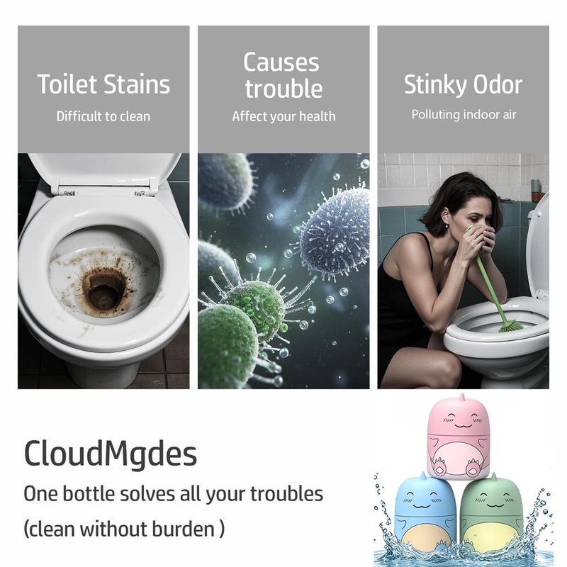 CloudMades Cute Dinosaur-Shaped Toilet Bowl Cleaner Bottle, Bathroom Toilet Tank Cleaner with Ocean, Jasmine, and Peach Scent,Three bottles can be used for 9 months (Ocean&Peach&Jasmine)