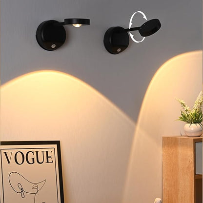 Wireless Picture Light - Battery Operated Art Display Light with Motion Sensor and Rotatable Tube, Stepless Dimming for Picture Frame (Black)