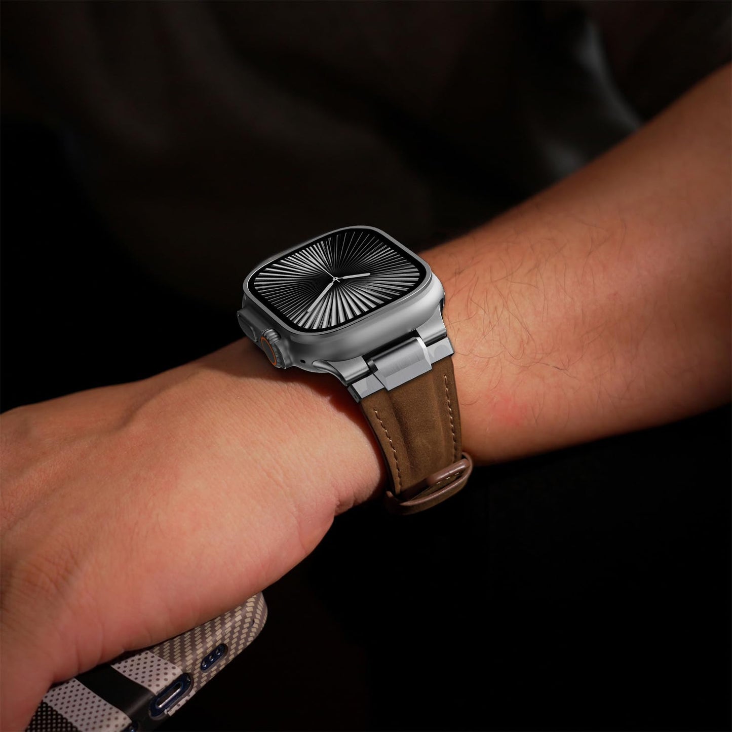 Genuine Leather Band Compatible with Apple Watch Ultra Band 49mm 46mm 45mm 44mm for Men,Vintage Genuine Leather Replacement Strap for iWatch Ultra 3 2 1,SE 3 2 1,series 11 10 9 8 7 6 5 4