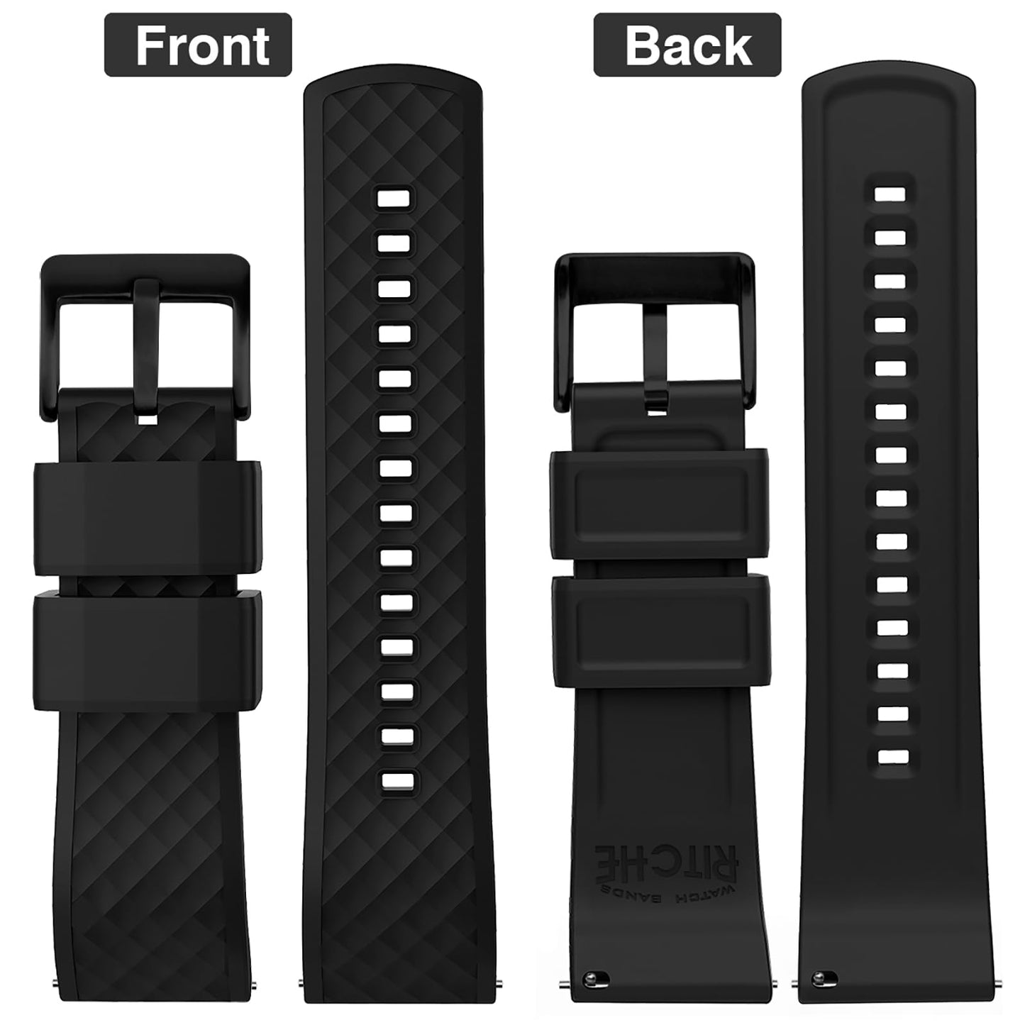 Ritche Silicone Watch Bands 18mm 20mm 22mm 24mm Quick Release Rubber Watch Bands for Men, Black / Black, 20mm, Classic,Sport