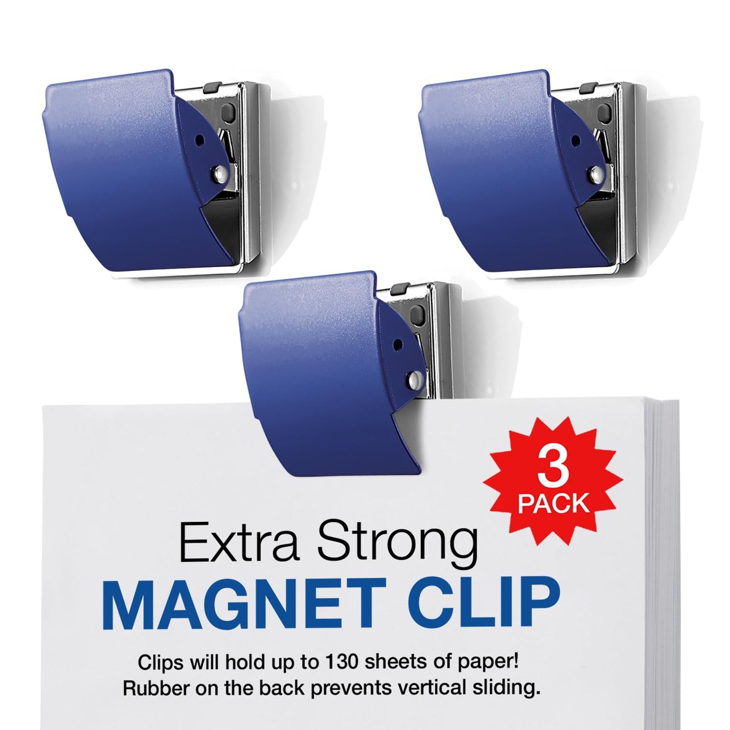 Extra Strong Magnetic Clips for Refrigerator and More, Large Blue, 3-Pack