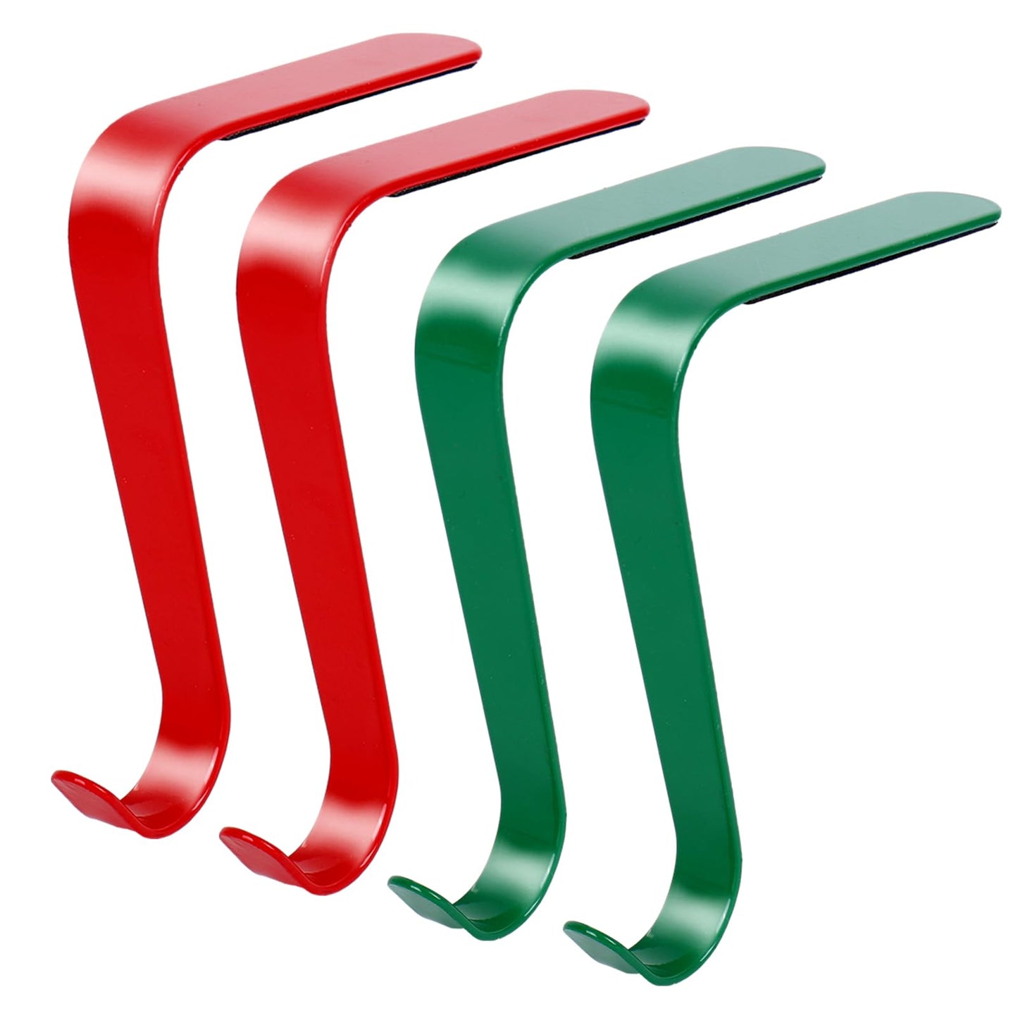 JarThenaAMCS 4Pcs Christmas Stocking Holders Metal Hanging Hooks Ornament Fireplace Mantel Hanger for Xmas Holiday Party Decorations (Red and Green)