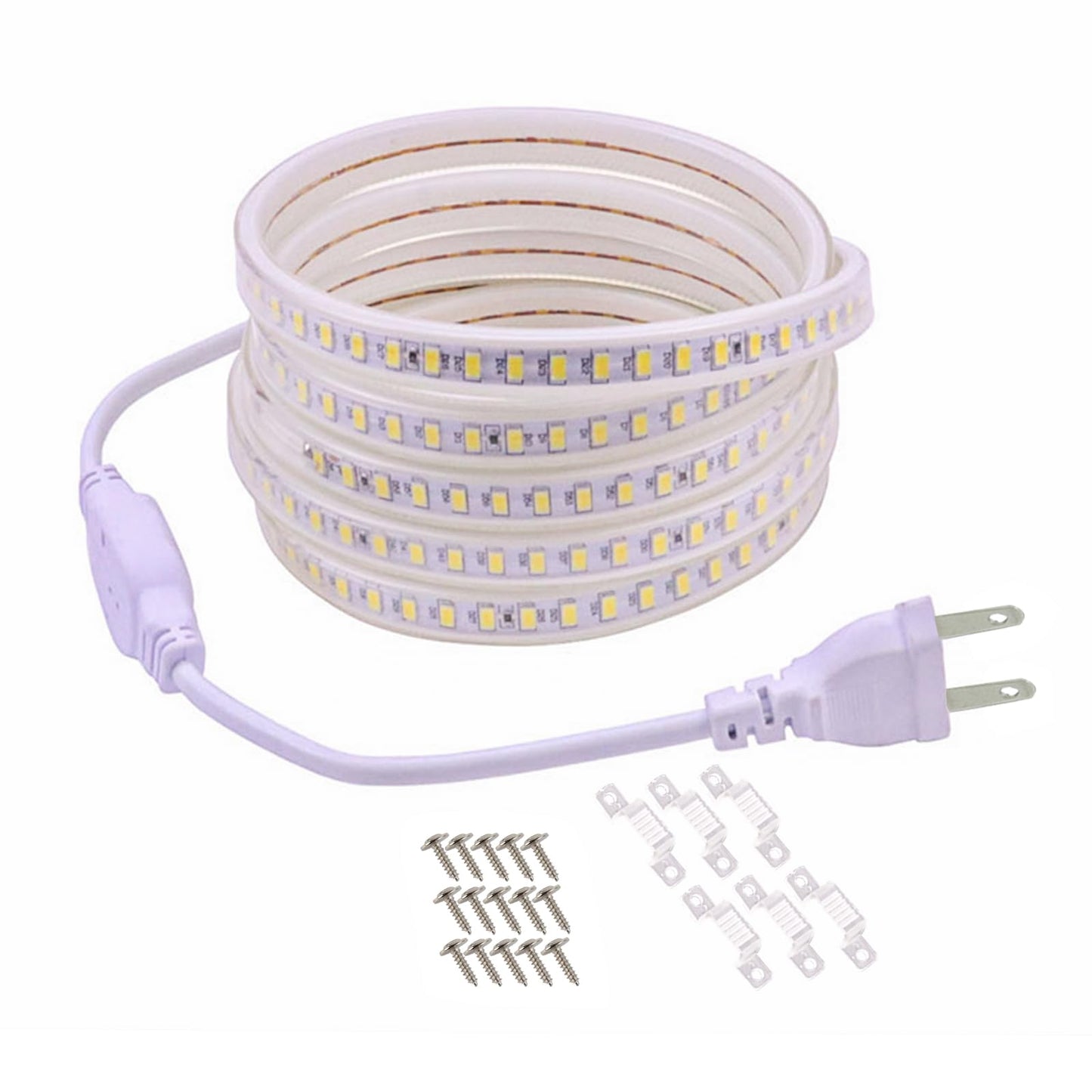 pcningled White LED Strip Lights 6.56ft AC 120V Rope Lights 110V Flexible LED Light Strip Waterproof 4000K Bright White SMD 5730 120LEDs/m for Bedroom Mirror Kitchen Cabinet Lighting