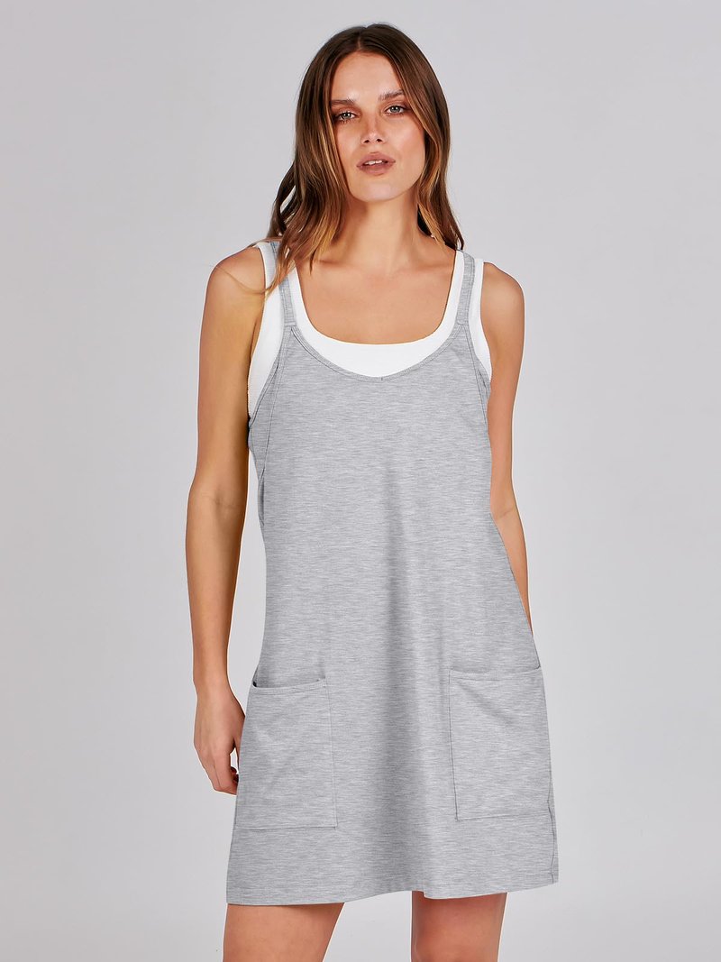 ANRABESS Women Athletic Dress Summer Tennis Workout Active Sports Mini Romper Dress Built in Shorts Travel Vacation Clothes Heather Gray XX-Large
