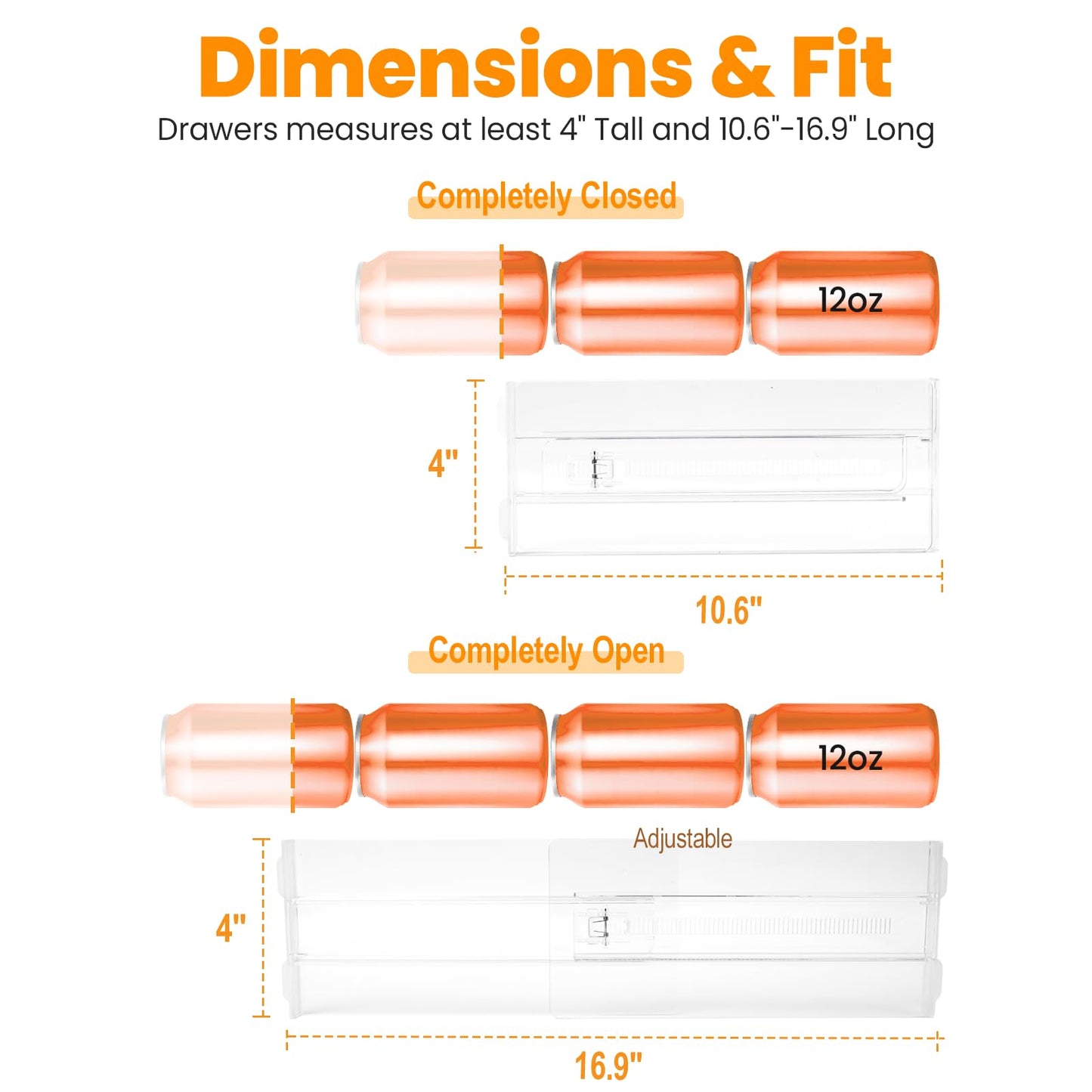 4 Pack Drawer Dividers for Clothes, 4" High 10.6"-16.9" Drawer Divider Adjustable Expandable Dresser Drawer Organizer, Clear Dresser Separators for Clothes, Underwear, Baby Clothes,Cosmetic,Toiletries