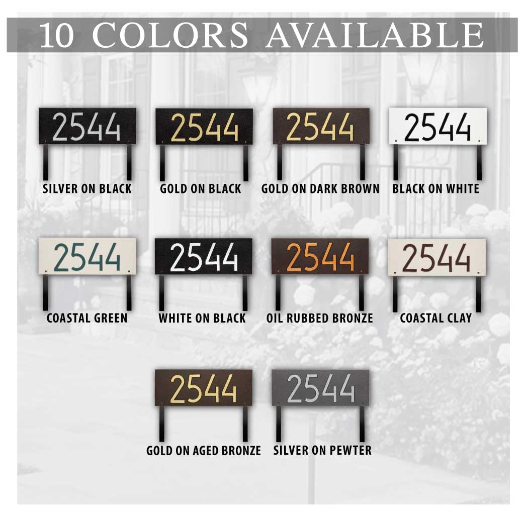 Whitehall Personalized Cast Metal Lawn Mounted Address Sign - The Mid-Century Modern Rectangle Plaque. Made in the USA. Display your address Custom house number sign.