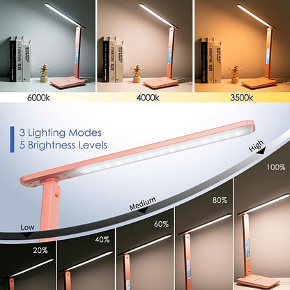 Multifunctional LED Desk Lamp with Wireless Charger,USB Charging Port,Clock,Phone Holder,Desk Lamps for Home Office,Eye-Caring Reading Lamp,Study Lamp for Boys,Girls,Teens,White