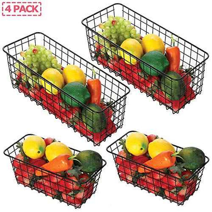4 Pack Wire Storage Baskets Household Metal Wall-Mounted Containers Organizer Bins for Kitchen Bathroom Freezer Pantry Closet Laundry Room Cabinets Garage Shelf, 2 Large 2 Medium