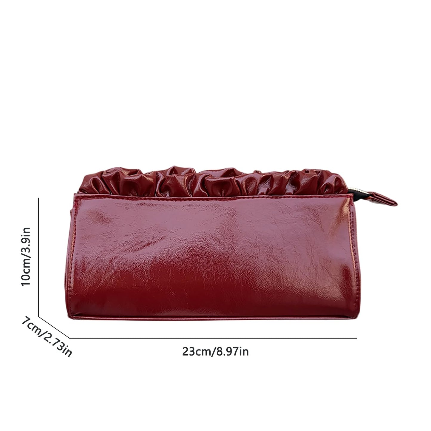 Stizimn Burgundy & Black PU Leather Ruffle Makeup Bag for Women, Waterproof Zipper Cosmetic Pouch with Spacious Interior, Travel Toiletry Organizer for Skincare Essentials (Burgundy)