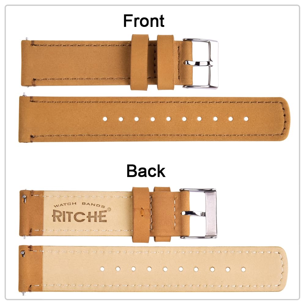 Ritche Leather Watch Strap with Quick Release Pins, 20mm Replacement Watch Band for Men and Women, Fits Smartwatches & Traditional Watches