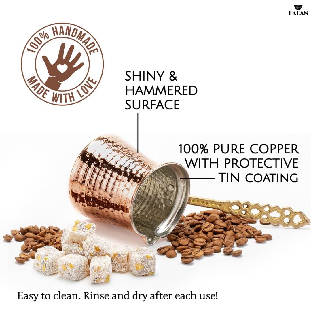 Hakan Turkish Coffee Pot | Stove Top Water Boiler, Coffee Maker, Butter, Chocolate & Milk Warmer | Even and Quick Heat with Handcrafted Copper Material | Coffee Gifts Idea, 8.3 Oz (245 cc)