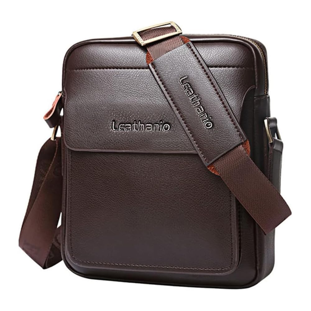 Leathario Crossbody Bag For Men Vegan Leather Shoulder Messenger Purse Sling Satchel Bag For Work Business Travel